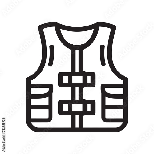 Simple Black Outline of a Life Vest on a White Background