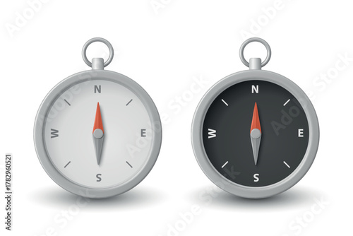 Vector 3d Realistic Compass Icon Set. Minimalistic Compass Illustration with Black and White Dial. Navigation Compass Clipart. Travel and Adventure Design Template