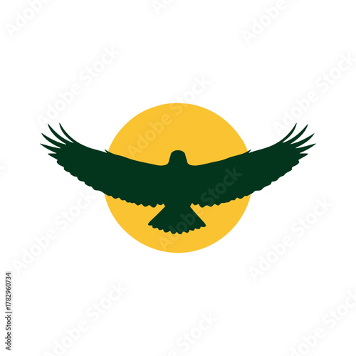 Elegant eagle silhouette soars before a golden sun, symbolizing freedom, vision, and success, perfect for brand identity and nature themes