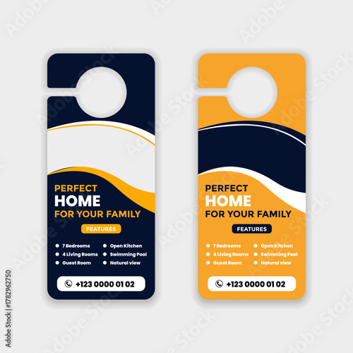 Modern Real Estate Door Hanger Design Template. Perfect Home for Family, Property Promotion Marketing Flyer.