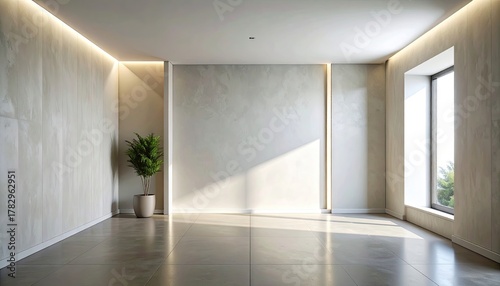 Minimalist Interior Room with Natural Light and Potted Plant