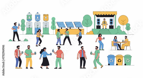 People enjoying an outdoor event with drinks and music.