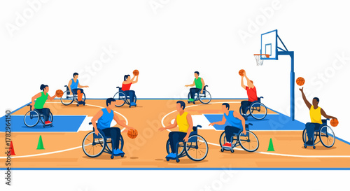 Wheelchair Basketball Players Competing in a Game.