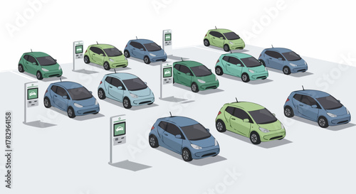 Fleet of compact electric cars for urban car sharing service.