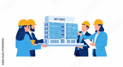 Architects holding a model of a net zero building.