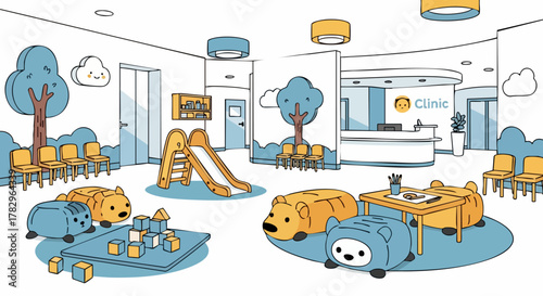 Cute bear-shaped toys in a colorful playroom setting.
