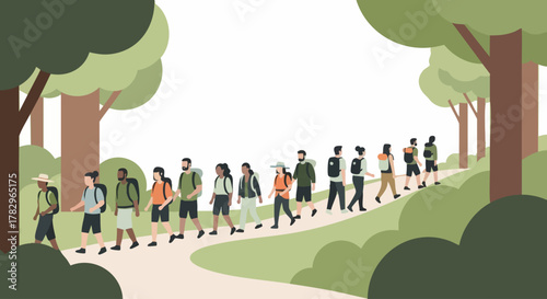 Group of people hiking on a trail.