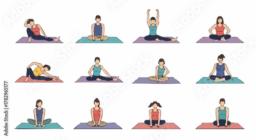 people doing yoga poses on mats.