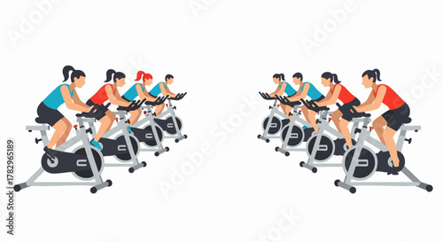 Group of people exercising on stationary bikes in a spin class.