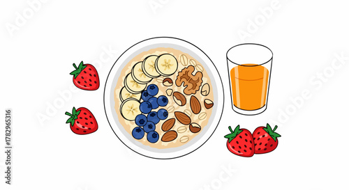Healthy Breakfast Bowl with Fresh Fruits and Nuts.