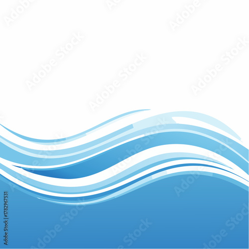 Abstract Blue Waves Flowing on White Background.