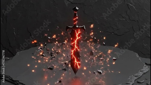 Fiery Explosion and Molten Metal Transformation into a Glowing Sword.