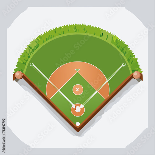 Baseball field illustration with green grass and white base.