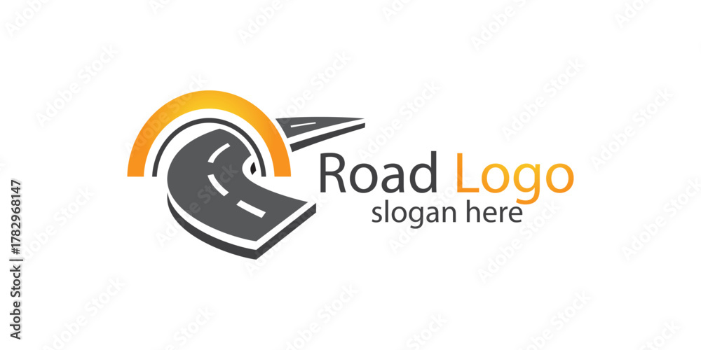 Obraz premium Road logo creative design. Asphalt road way. Road highway logotype emblem template vector illustration