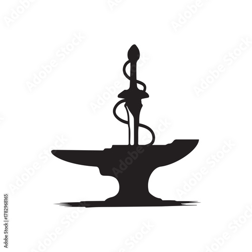 image of a dagger wrapped around a snake. Snake and Sword Sketch Silhouette Art Illustration of a Reptile Wrapped and stuck in wood