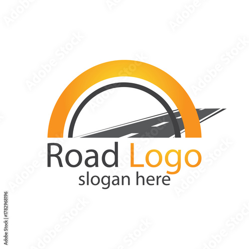 Road logo creative design. Asphalt road way. Road highway logotype emblem template vector illustration