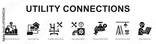 Utility Connections Modern and clean web banner illustration featuring thematic icons for visual communication