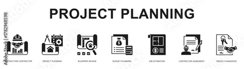 Project Planning Modern and clean web banner illustration featuring thematic icons for visual communication