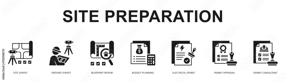 Site Preparation Modern and clean web banner illustration featuring thematic icons for visual communication