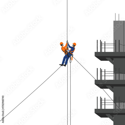 Rigging crew descends unfinished building