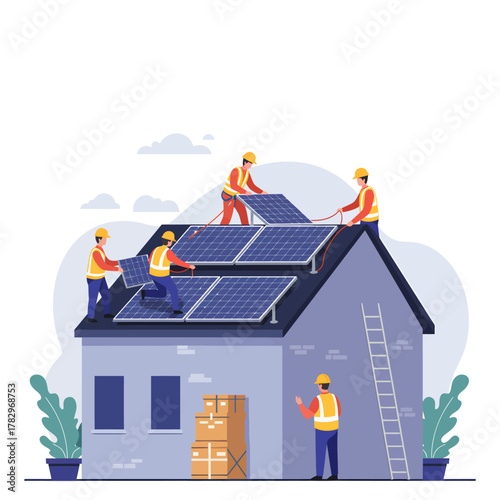 Solar panel installation on building rooftop