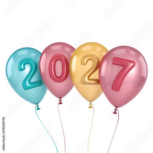 Celebrate 2027 with vibrant balloon decorations for a festive New Year, birthday, or anniversary party, creating joyful memories and a cheerful atmosphere