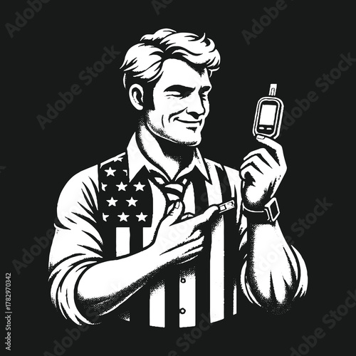 American Man with Blood Glucose Meter.