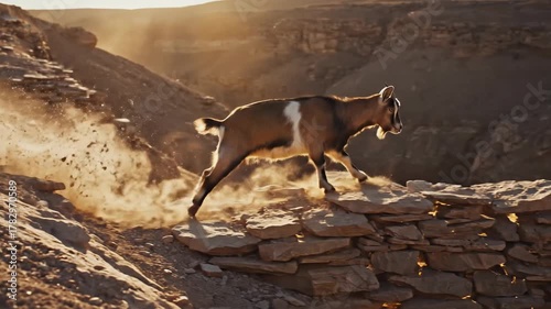 Goats Desert Leap A Moment of Freedom in the Arid Landscape.