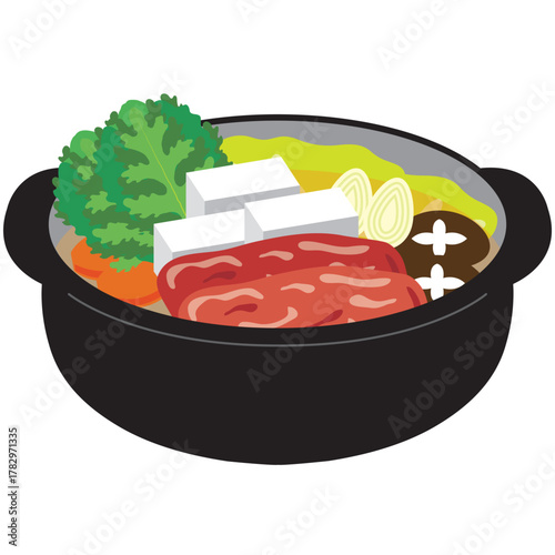 牛肉と野菜のすき焼きイラスト
