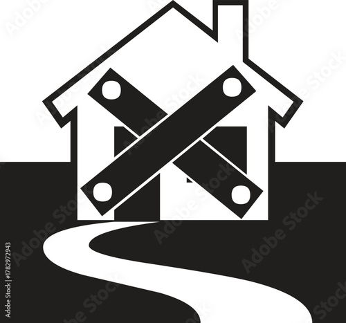 Boarded Up House on a Winding Path home building