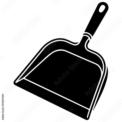 Black and white illustration of a dustpan