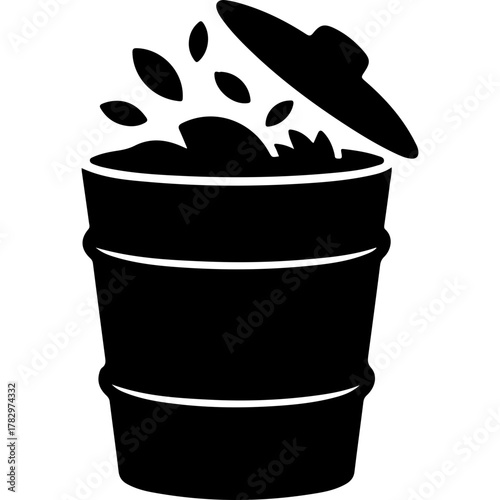 Black silhouette of a trash can with garbage