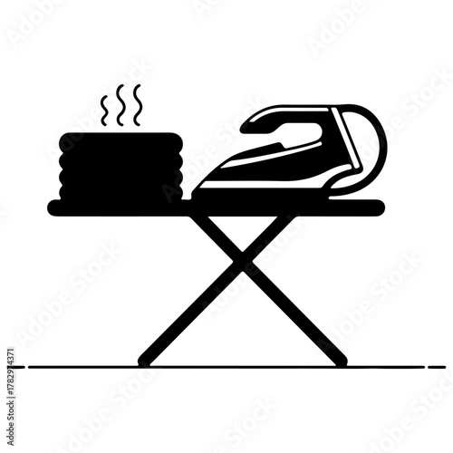 Black silhouette of an iron and ironing board