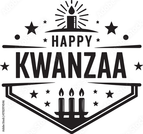 Kwanzaa african culture Black and white graphic design celebrating Kwanzaa with candles and stars holiday