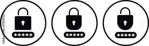  lock icon set, security privacy protection illustration, security icon with shield and lock sign symbol design,

