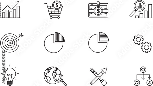 Set of various black vector icons for business media education finance and web design