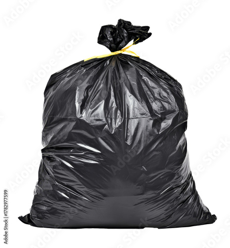black garbage bag isolated on white background.