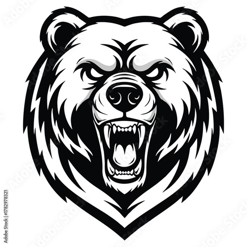 Ferocious grizzly bear roaring with sharp teeth, a powerful wildlife symbol