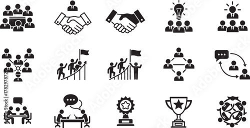 Vector set of cartoon animal and Christmas icons in black silhouette design