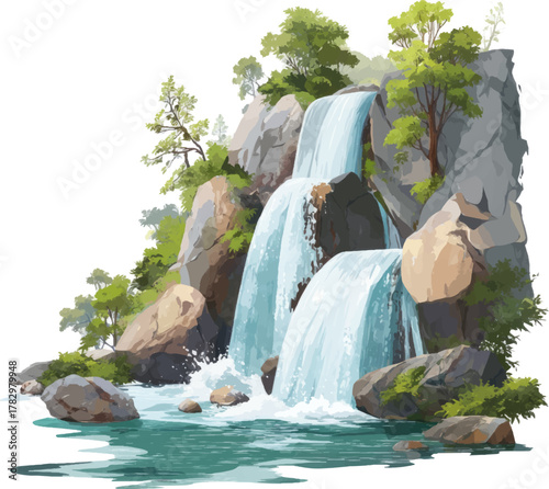 
Waterfall cartoon vector, clip art white background

