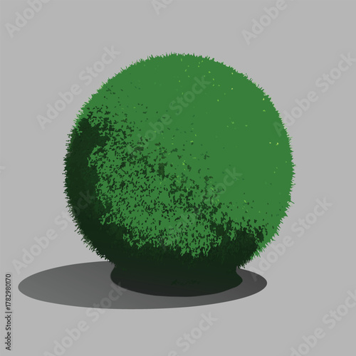 Spherical Green Topiary Bush with Shadow plant sphere