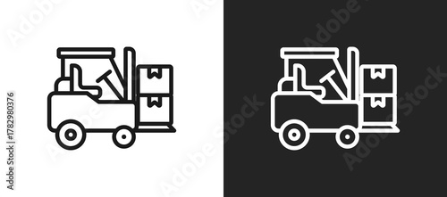 Forklift Outline Icon In Black And White Filled Style