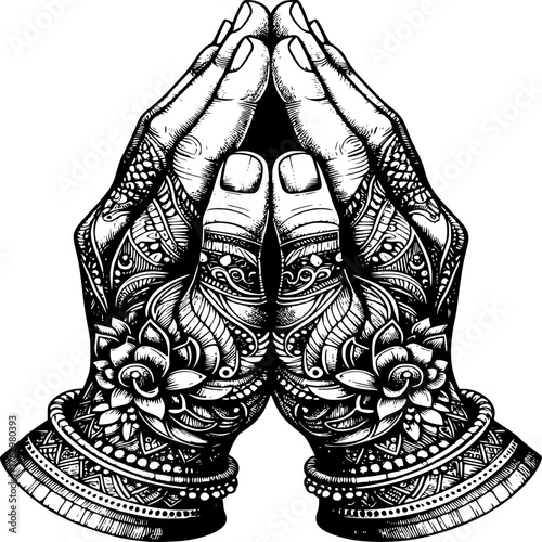 Praying Hands. Religion And Holy Catholic Or Christian vector illustration