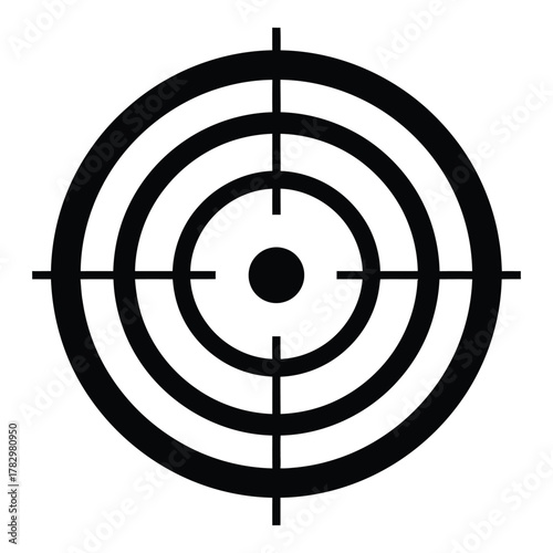 Target symbol in black and white bullseye concentric circles aiming center