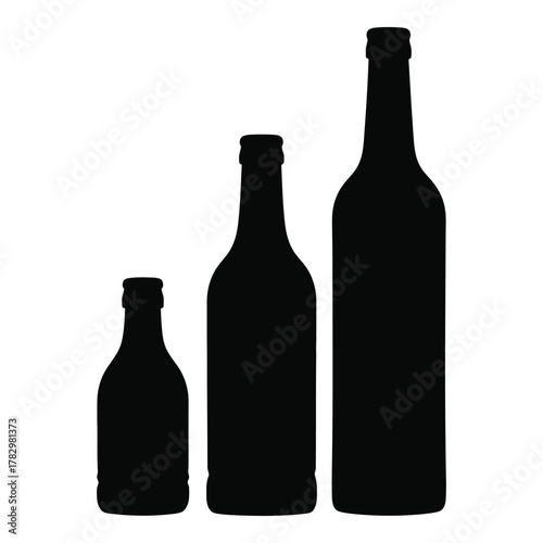 Three different sized bottles in black silhouette on white background