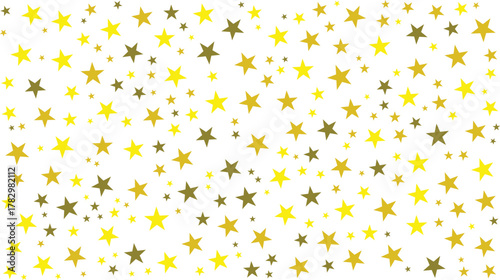 A scattered array of yellow and olive green stars on a white background creating a festive pattern