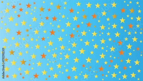A light blue background filled with a pattern of randomly sized yellow and orange stars scattered across