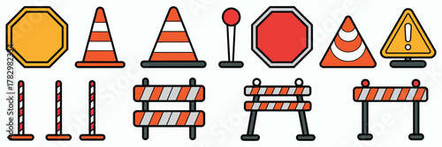 Collection of Traffic Safety and Construction Signs Icons