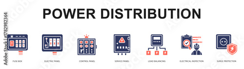 Power Distribution Modern and clean web banner illustration featuring thematic icons for visual communication