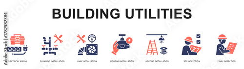 Building Utilities Modern and clean web banner illustration featuring thematic icons for visual communication